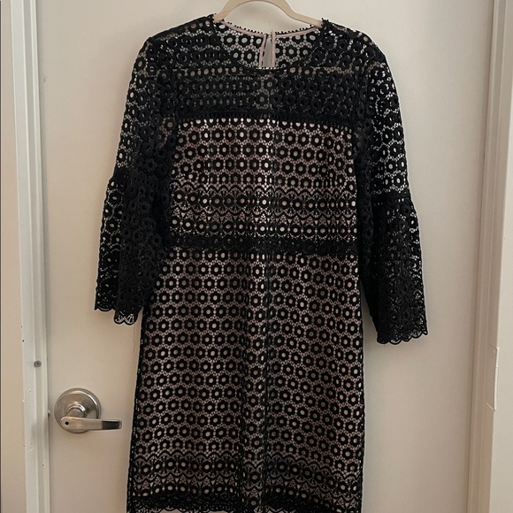 Holidays! J. Crew Black Daisy Lace Eyelet Bell Sleeve Mini Dress Women 10 EUC - Picture 3 of 11